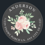 Sticker Rond Papier ardoise rose blush floral adresse de retour<br><div class="desc">Autocollant d'adresse de retour ronde en papier ardoise rustique rose blush floral. Voir la collection pour les articles associés (regardez juste sous l'image principale.)</div>