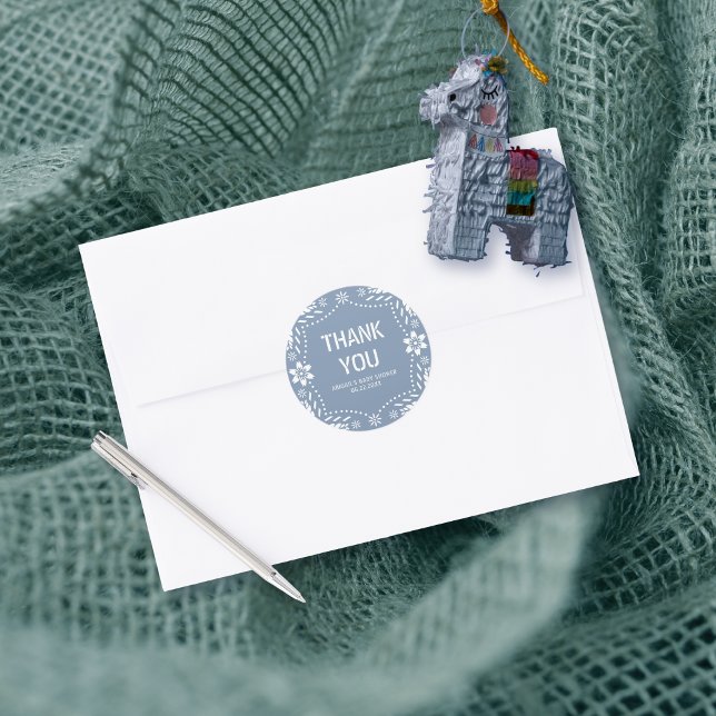 Sticker Rond Papier bleu foncé picado Merci bébé fille douche (Créateur téléchargé)