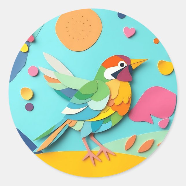 Sticker Rond Papier coloré Collage Oiseau (Devant)