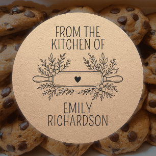 Sticker Rond Papier Craft Brun de Cuisine de Boulangerie Floral