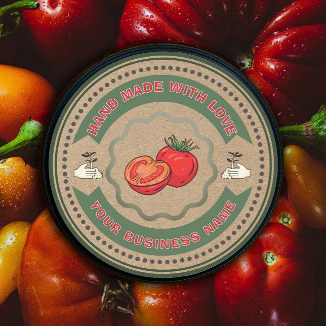 Sticker Rond Papier Craft de Sauce Tomate Maison Rustique (Rustic Homemade Tomato Sauce Craft Paper Classic Round Sticker. #craftpaperlabel #kraftpapersticker)