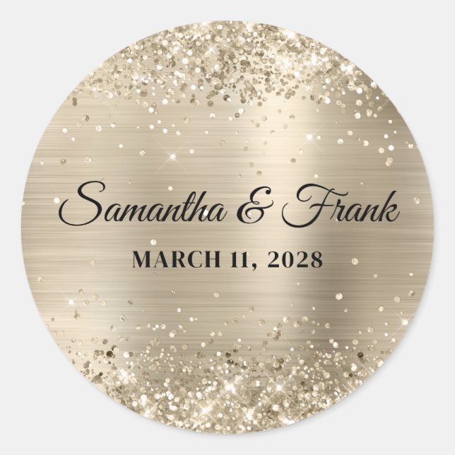 Sticker Rond Papier de Champagne Pailleté Mariage (Devant)
