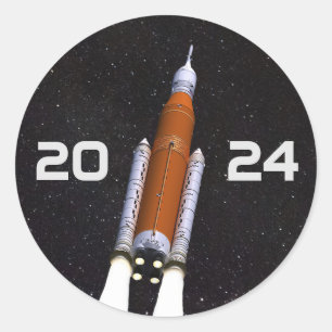 Sticker Rond Papier de fête de fin d'études de fusée spatiale S