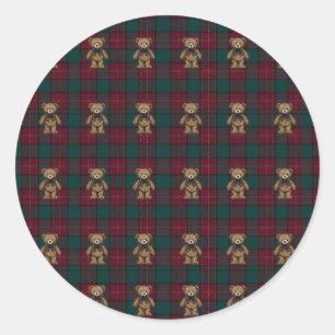Sticker Rond Papier de soie tartan Teddy Bourgogne et Vert