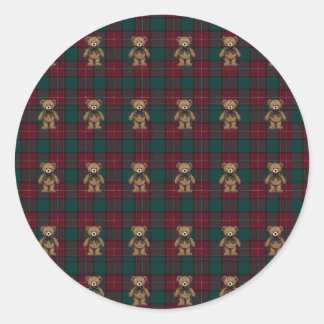 Sticker Rond Papier de soie tartan Teddy Bourgogne et Vert