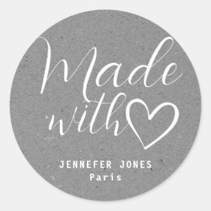 Sticker Rond Papier Gris Simple Minimaliste Fabriqué Avec Coeur