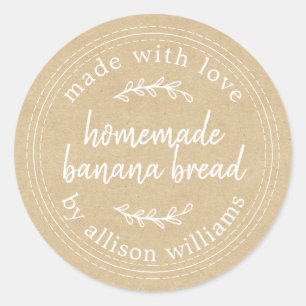 Sticker Rond Papier Kraft à pain de banane fait maison rustique