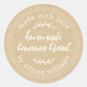 Sticker Rond Papier Kraft à pain de banane fait maison rustique