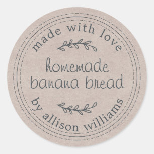 Sticker Rond Papier Kraft à pain de banane fait maison rustique