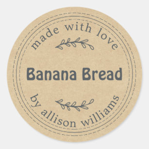 Sticker Rond Papier Kraft à pain de banane fait maison rustique