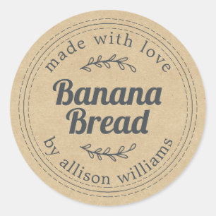 Sticker Rond Papier Kraft à pain de banane fait maison rustique