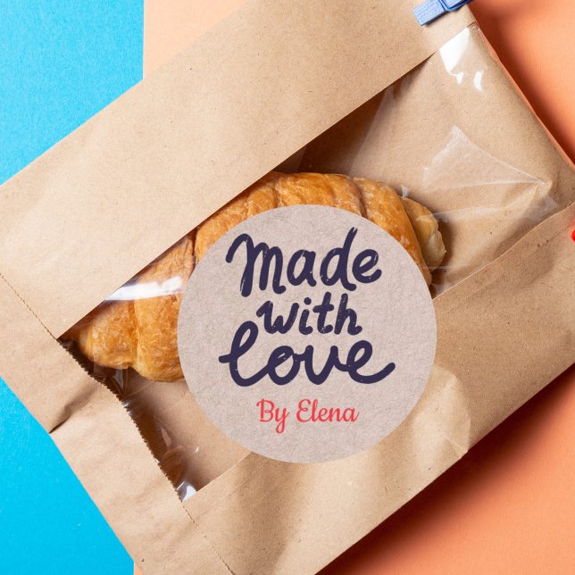 Sticker Rond Papier kraft cuit avec amour (Créateur téléchargé)