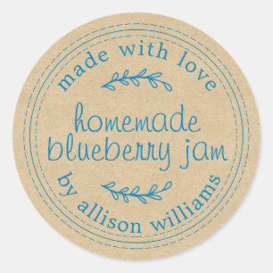 Sticker Rond Papier Kraft de confiture de bleuet rustique fait 