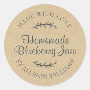 Sticker Rond Papier Kraft de confiture de bleuet rustique fait 