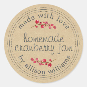 Sticker Rond Papier Kraft de confiture de canneberge maison de 