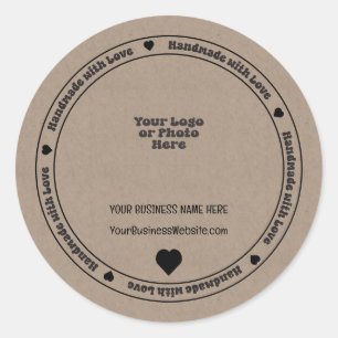 Sticker Rond Papier Kraft Entreprise Fabriqué avec Amour 