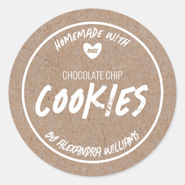 Sticker Rond Papier Kraft Façonné Avec Amour (Devant)