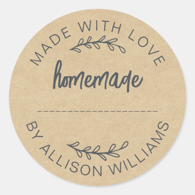 Sticker Rond Papier Kraft Fait Avec Amour Pot de Nourriture Mai (Devant)