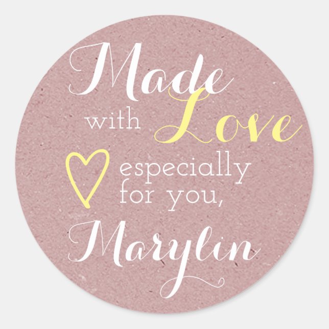 Sticker Rond Papier Kraft Lilac Rosé Simple Fabriqué avec coeur (Devant)