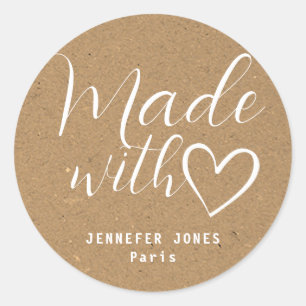 Sticker Rond Papier Kraft Minimaliste Simple Fabriqué Avec Coeu