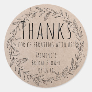 Sticker Rond Papier Kraft Rustique Couronne Florale Shower de M