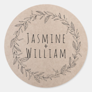 Sticker Rond Papier Kraft Rustique Floral