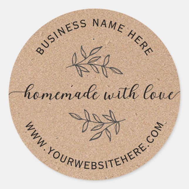 Sticker Rond Papier Kraft simple fait maison avec amour (Devant)