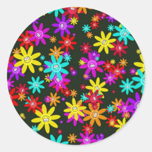 Sticker Rond Papier peint à fleurs heureux