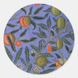 Sticker Rond Papier peint coloré grenade bleu William Morris