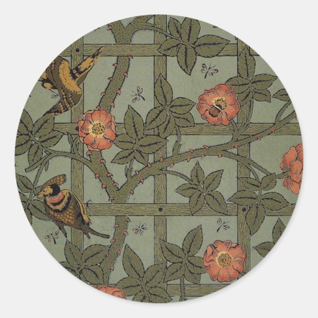 Sticker Rond Papier peint en treillis de William Morris (Devant)