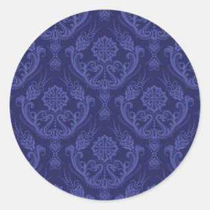 Sticker Rond Papier peint floral bleu de luxe de damassé