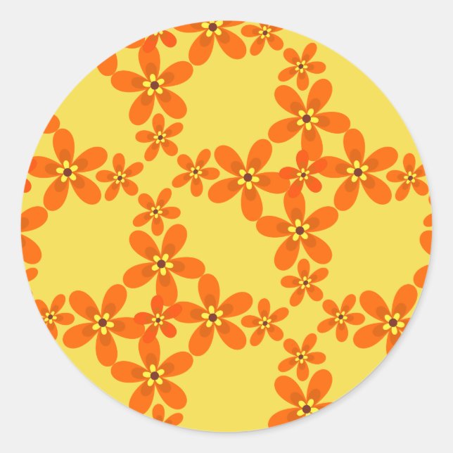 Sticker Rond papier peint rétro orange 1970 (Devant)