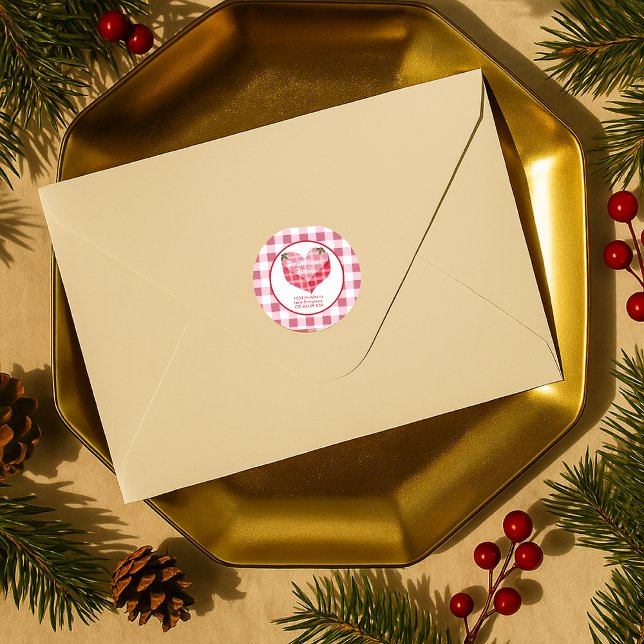 Sticker Rond Papier personnalisé à motif gingham à carreaux et  (Créateur téléchargé)