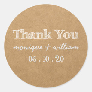 Sticker Rond Papier rustique et Merci Mariage de calque