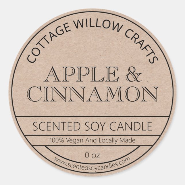 Sticker Rond Papier Rustique Kraft Brown Chandelle de soja Étiq (Devant)