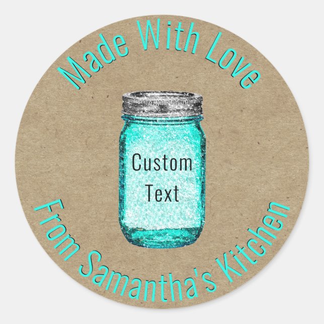 Sticker Rond Papier rustique Kraft Cuisine Mason Jar Texte pers (Devant)