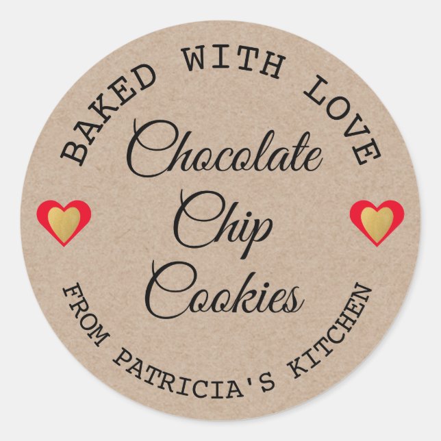 Sticker Rond Papier Rustique Kraft Cuit Avec L'Amour Cuisine Ma (Devant)