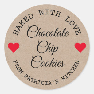 Sticker Rond Papier Rustique Kraft Cuit Avec Love Choco Cookies