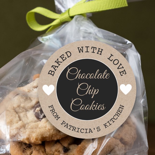 Sticker Rond Papier Rustique Kraft Cuit Avec Love Choco Cookies (Créateur téléchargé)