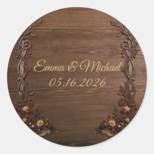 Sticker Rond Papier Vélin Vintage Bronze Floral Rustique Automn