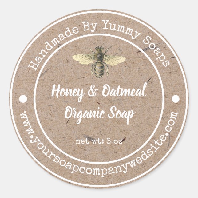 Sticker Rond Papier vintage Faux Kraft |Étiquette de savon arti (Devant)