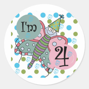 Sticker Rond Papillon 4e anniversaire Tshirts et cadeaux