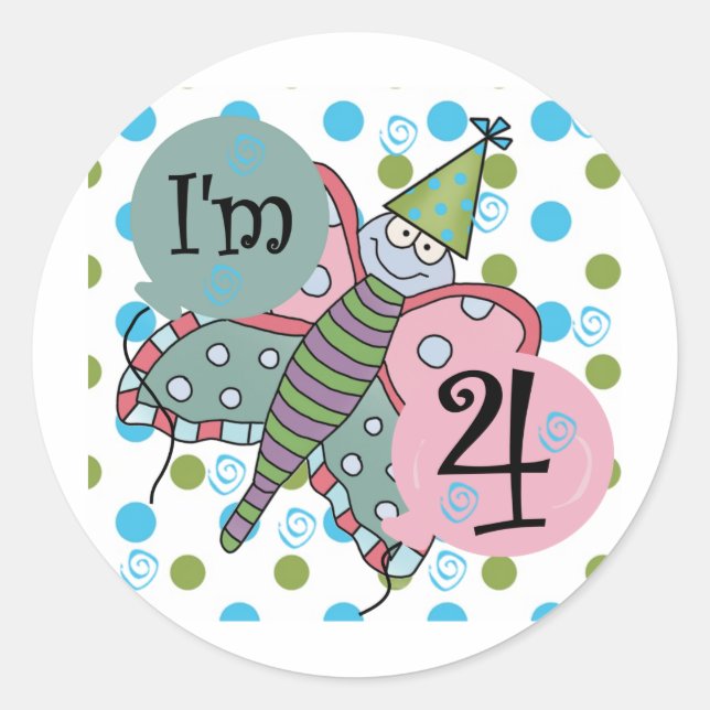 Sticker Rond Papillon 4e anniversaire Tshirts et cadeaux (Devant)