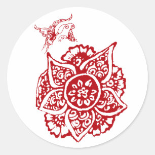 Sticker Rond Papillon à fleur(henné)(rouge)