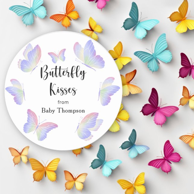 Sticker Rond Papillon à l'aquarelle - Baisers de papillon (Créateur téléchargé)