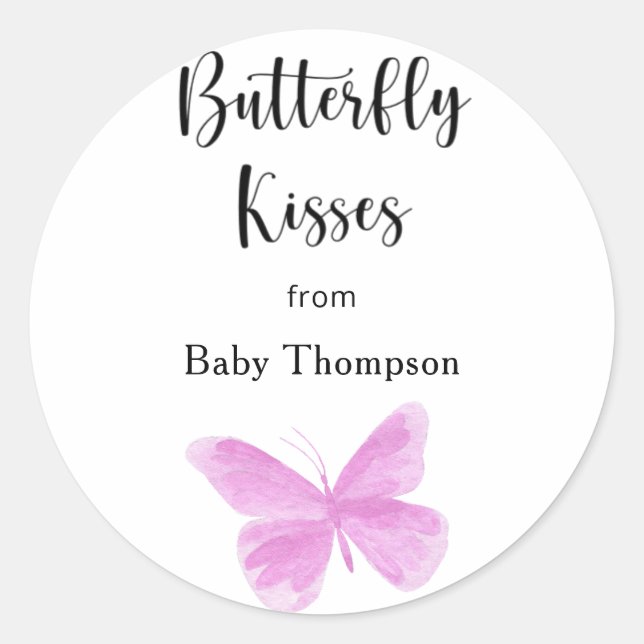 Sticker Rond Papillon à l'aquarelle - Bisous de papillon Merci (Devant)