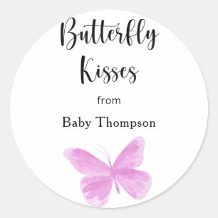Sticker Rond Papillon à l'aquarelle - Bisous de papillon Merci