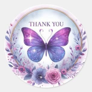 Sticker Rond Papillon à Parties scintillant violet floral - Mer