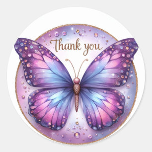 Sticker Rond Papillon à Parties scintillant violette - Merci -