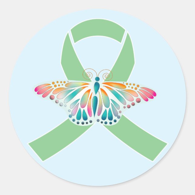 Sticker Rond Papillon à ruban vert pour soins de transplantatio (Devant)